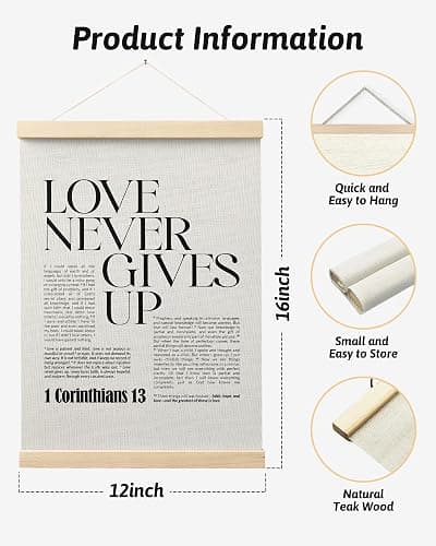 FGFK Christian 1 Corinthians 13 Wall Art Poster Hanger Frame, Bible Verses Wall decor, Black and White Religious Scripture Canvas Prints Framed Wall Decor for Home Office Church, 12x16 Inch thumbnail 2