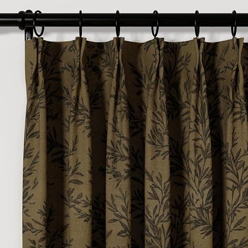 TWOPAGES Pinch Pleated Floral Curtain 90 Inch Long Light Filtering Privacy Drape Linen Textured Printed Curtain for Kitchen Bathroom (Bronze, 40W x 90L Inches, 1 Panel) thumbnail 2