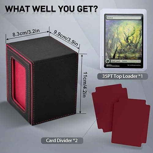 ZLCA MTG Deck Box with Commander Window Display, Trading Card Storage Box Holds 100 Double-Sleeved Cards Suitable for TCG/CCG/PTCG/EDH/Magic/Sport Cards (Black&Red) thumbnail 3