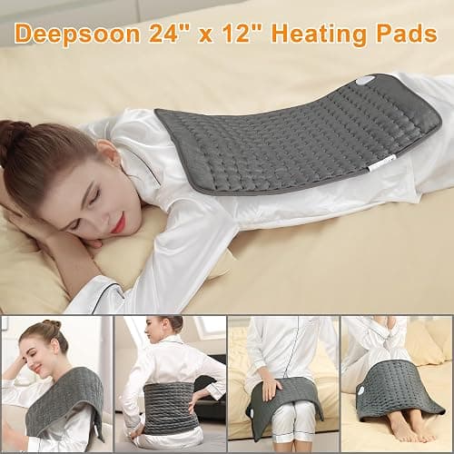Deepsoon Heating Pad,Electric Heating Pads for Back,Neck,Abdomen,Moist Heating Pad for Shoulder,Knee,Arms,Legs,Dry/Moist Heat & Auto Shut Off,Birthday Gifts for Men and Women,Dark Gray,24x12 Inch thumbnail 2
