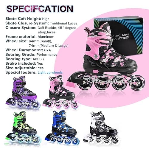 Kuxuan Boys Adjustable Inline Skates with Light up Wheels, Fun Illuminating Skates for Kids Girls Youth thumbnail 6