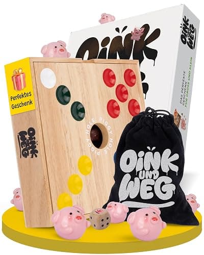 Spielario OINK und Weg | Schweinchen Spiel Holz | Das lustige Familienspiel für zwischendurch | Big Hole Schweinchenspiel | Mehr Spannung durch taktisches Würfeln | Schweine Spiel als Geschenk - Image 1