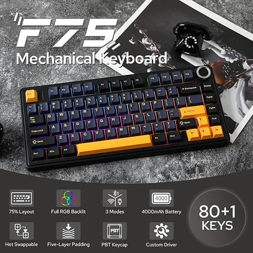 EPOMAKER x Aula F75 Gasket Mechanical Keyboard, 75% Wireless Hot Swappable Gaming Keyboard with Five-Layer Padding&Knob, Bluetooth/2.4GHz/USB-C, RGB (Black, LEOBOG Reaper Switch) thumbnail 2