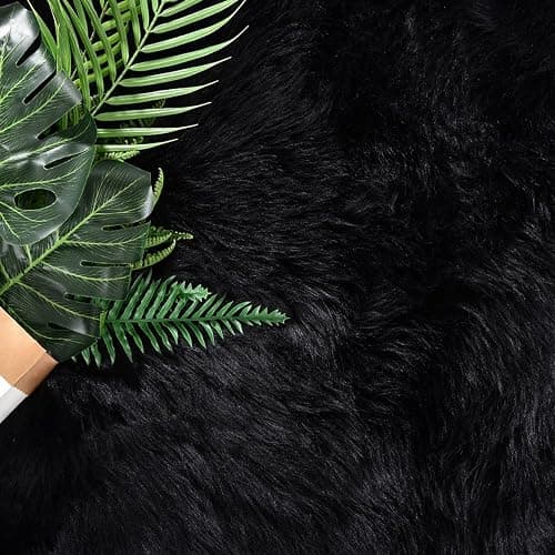 Latepis Black Fur Rug for Bedroom Throw Rugs 2x3 Faux Sheepskin Rug Washable Fluffy Shag Rugs Carpet for Cushion Pet Mat Room Décor Rectangle thumbnail 5
