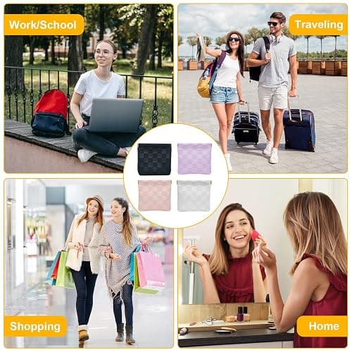 2 PCS Small Makeup Bag for Women, Small Pouches for Purse,Mini Checkered Cosmetic Bag Waterproof Pouch for Travel Storage bag, for Cosmetics Headphones Jewelry Cosmetic Lipstick Coins (Black, Beige) thumbnail 7
