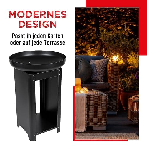BBQ Collection 3-in-1 Feuerschale mit Grillrost - Feuerkorb 61 x 90 cm - Outdoor Küche mit Teppanyaki und BBQ Grillplatte - Plancha BBQ mit Holzlagerplatz - Gartenkamin für Außen - Metall thumbnail 9