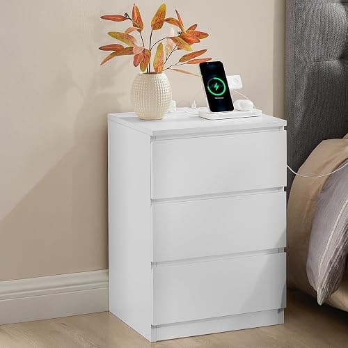 VASAGLE KAILYN Collection - Bedside Table with Power Strip, Side End Table with Drawers, 2 AC Outlets, 2 USB Ports, for Living Room, Bedroom, Study, Cloud White LET631W15 - Image 1