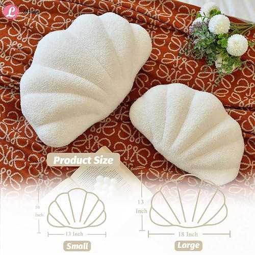 Lfsaaj Beige Seashell Throw Pillows, Shell Shaped Throw Pillows, 13 Inch Soft Home Decorative Pillow Plush Cushion for Bed Couch Living Sofa Room Decor Accent Throw Pillow thumbnail 4