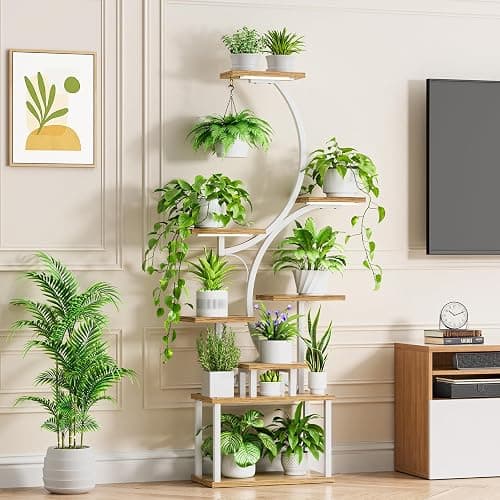 BACEKOLL 8-Tiered Plant Stand With Grow Lights - 62" Tall Indoor Shelf for Multiple Plants, Metal S-Shaped Flower Holder Rack for Home, Patio (White) thumbnail 5
