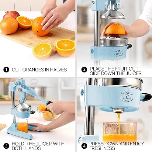 Zulay Kitchen Cast-Iron Orange Juice Squeezer - Heavy-Duty, Easy-to-Clean, Professional Citrus Juicer - Durable Stainless Steel Lemon Squeezer - Sturdy Manual Citrus Press & Orange Squeezer (Blue) thumbnail 6