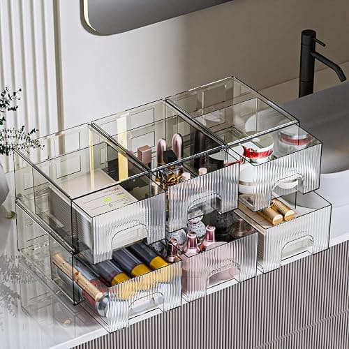 ZHIAI 6 Pack Clear Stackable Storage Drawer, Acrylic Drawer, Cosmetic Organizer, Plastic Organizer for Dresser, Under, Kitchen Cabinet, Pantry, Home Organization and Storage thumbnail 5
