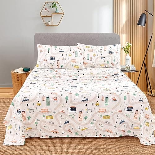 JSD Car Kids Printed Sheet Set Full Size, 4 Piece Soft Microfiber Bed Sheets Deep Pocket thumbnail 7
