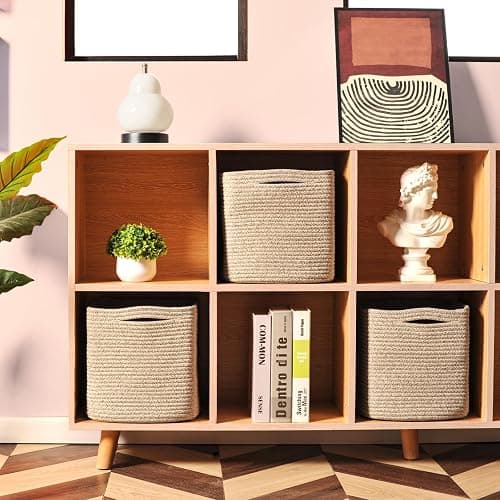 ICERZCZ 11 Inch Cube Storage Bins, Storage Cube Organizer Bins, Woven Cotton Rope Baskets for Storage, Storage Basket for Organizing Shelves, Square Baskets for Toys Nursery, Brown (Pack of 3) - Brown - 11"×11"×11" (Pack of 3) thumbnail 2