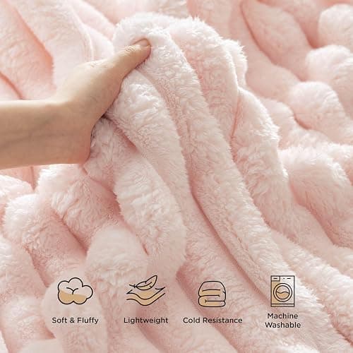 Bedsure Pink Throw Blanket for Couch - Super GentleSoft Cozy Blankets for Women, Cute Small Fleece Throws for Girls,50x60 Inches, Wider Striped Design，Pink Christmas Decor thumbnail 3
