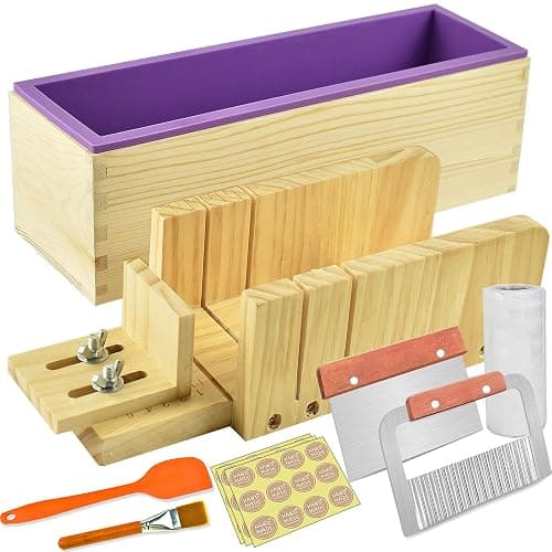 Artcome Loaf Soap Making Cutting Mold Kit Multi-Function Adjustable Wood Soap Mold Set - Rectangular Silicone Mold Set with Stainless Steel Wavy & Straight Cutter - Image 1