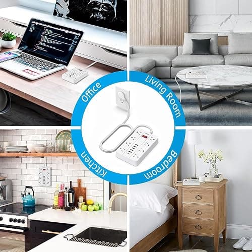 SMNICE Power Strip with USB,Surge Protector Flat Plug with 8 Widely Spaced Outlets and 6 USB Ports(1 USB C), 5ft Extension Cord Wall Mountable Phone Tablet Laptop Computer Multiple Devices thumbnail 7