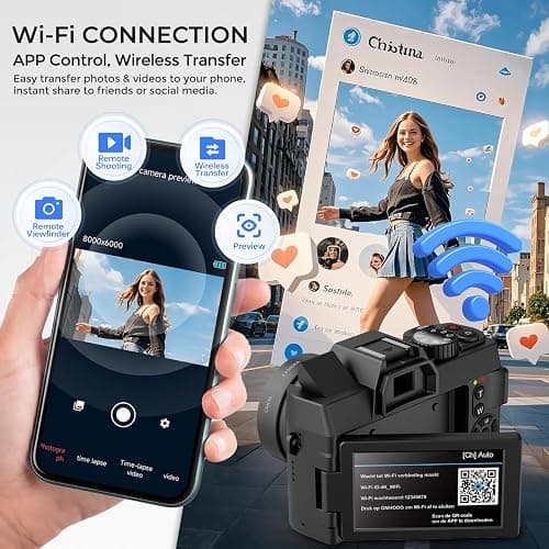 4K Digital Camera for Photography with WiFi Auto-Focus Vlogging Camera for YouTube with Flip Screen, Come with 2 Batteries, Wide & Macro Lens, MicroSD Card, Card Reader thumbnail 3