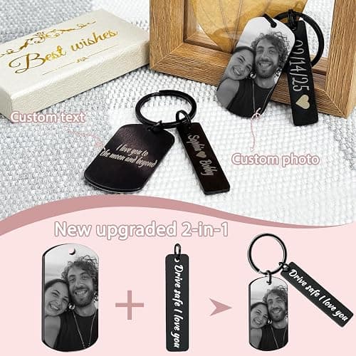 Cupike Personalized Picture Keychain - Customized Engraved Keychains with Photo Text, Personalized Gifts for Men Women Lovers thumbnail 3