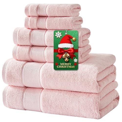 Marvione Bath Towels Set 6 Piece, 100% Turkish Cotton Highly Absorbent and Soft Towels for Bathroom 2 Bath Towels 2 Hand Towels 2 Washcloths, Pink - Image 1