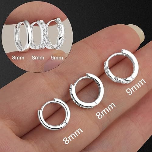 Inerney 14K Gold Plated Huggie Hoop Earrings for Women, Small Sterling Silver Earring Set Hypoallergenic Cartilage Helix Stacks, Mini Dainty Cute Trendy Birthstone Jewelry Gift for Multiple Piercings thumbnail 7