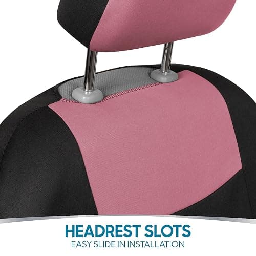 BDK PolyPro Car Seat Covers Full Set in Pink on Black, Front and Rear Split Bench Seat Covers for Cars, Easy to Install Car Seats Cover Set and Accessories for Auto Trucks Van SUV - Pink thumbnail 12
