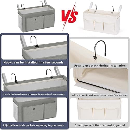 Edudif Bedside Caddy Bedside Organizer with Fixed Straps & Water Bottle Holder, Bunk Bed Caddy ideal for Home, Dorm, Hospital, Crib, Versatile Bedside Storage Solution (Grey) thumbnail 5