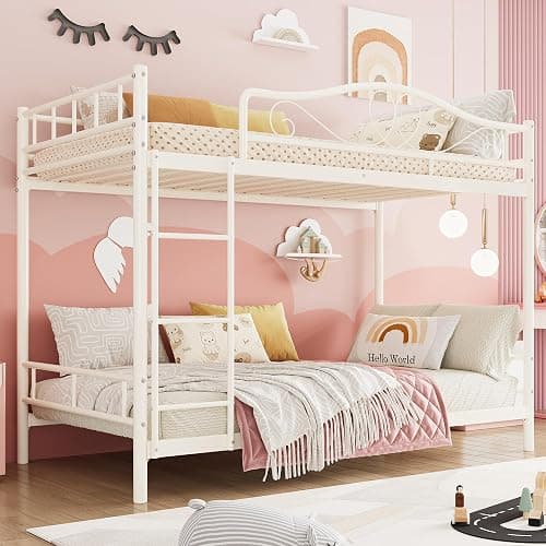 IDEALHOUSE Bunk Bed Twin Over Twin with Ladder & Full Safety Guardrail, Heavy Duty Metal Twin Over Twin Bunk Bed 400 Lbs Load Capacity, Space-Saving, Noise Free, No Box Spring Needed, Easy Assembly, C - Image 1