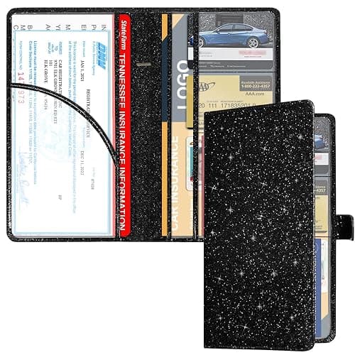 RSAquar Car Registration and Insurance Holder, Vehicle Glove Box Organizer Cool Car Accessories, Auto Truck Document Holder for Cards, Driver License, Black Glitter thumbnail 7