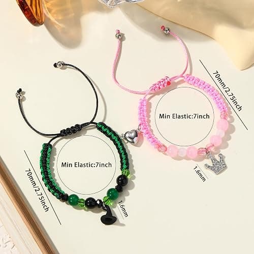 Elphaba Galinda Matching Bracelets -Braided Friendship Bracelet- Rhinestone Crown Witch Hat Matching Bracelets -Couples BFF Accessories Gifts for Fans Party Dress Decor thumbnail 3