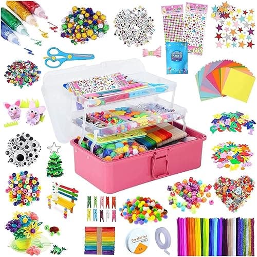 zycBernoi 3000+ Pcs Arts and Crafts Supplies for Kids - Kids Craft kit for Boys & Girls - Craft Box Gift for Ages 4-6, 6-8, 8-12 - Pink