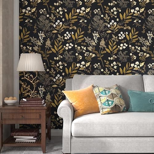 Laatse Black Gold Wallpaper Peel and Stick Dark Floral Wallpaper 17.5in x 118in Vintage Leaf Contact Paper Vinyl Waterproof Self Adhesive Boho Botanical Wall Paper for Bedroom Cabinet Décor thumbnail 7