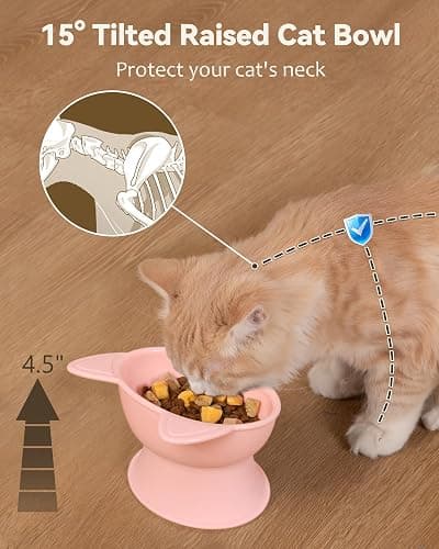 MateeyLife Raised Cat Bowls, Cat Food Bowl Elevated for Kittens & Small Dogs, 15°Tilted Protect Pets' Neck and Anti Vomiting, Whisker Friendly Food & Water Feeding Bowl, 6 oz Each - Pink thumbnail 2