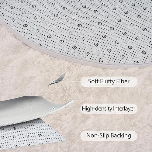 Goideal Fluffy Bedroom Rug, Small Oval Area Rugs, Cream Shag Bedside Carpet for Kids Room Nursery Dorm Cute Fuzzy Indoor Decor for Boy and Girl, 2.6 x 5.3 Feet thumbnail 6