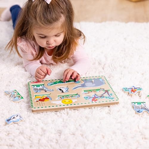 Melissa & Doug Zoo Animals Sound Puzzle – 8-Piece Wooden Peg Puzzle with Light-Activated Sounds, Music Learning Toy for Toddlers and Preschoolers Ages 2+ thumbnail 5