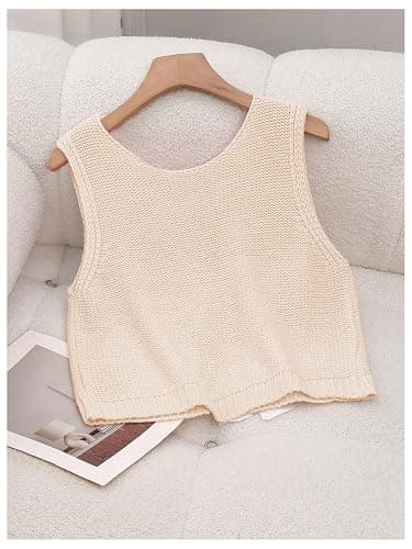 GORGLITTER Women's Tie Back Cropped Sweater Vest Bow Sleeveless Knit Tank Tops Cute Cardigan Dressy Casual Outfits thumbnail 3