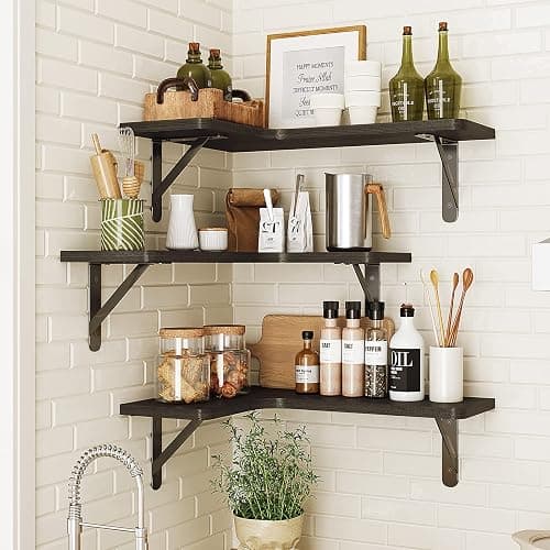 Fixwal Corner Shelves Wall Mounted Set of 5, Floating Shelves for Wall Bathroom, Kitchen, Bedroom, Home Decor, Laundry Room, Living Room (Black) thumbnail 7