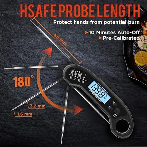 Meat Thermometer Digital, Instant Read Meat ThermometerI for Grill and Cooking, Waterproof Food Thermometer for Kitchen and Outside, BBQ, Turkey, Candy, Liquids, Beef thumbnail 3