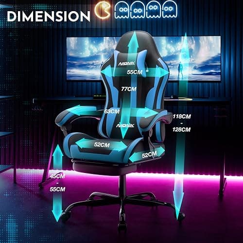 NIONIK Gaming Chair, Ergonomic Computer Chair with Footrest and Lumbar Support, Height Adjustable Game Chair with 360°-Swivel Seat and Headrest and for Office or Gaming BlackBlue thumbnail 3