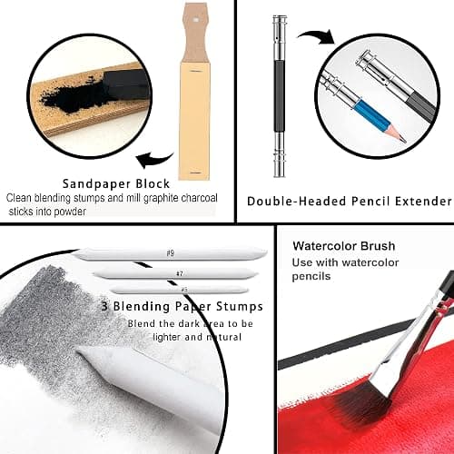 KALOUR 82 Pack Drawing Sketching Kit, Pro Art Supplies with Sketchbook, Include Tutorial,Colored, Graphite, Charcoal, Watercolor,Metallic & Pastel Pencils, Drawing Set for Adults Teens Beginner thumbnail 7
