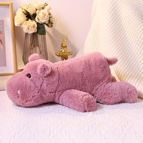 Leahaoe Weighted Stuffed Animals 23.6" 4.5lbs, Soft Pink Hippo Stuffed Animal, Medium Cuddly Weighted Hippo Plush for Comfort thumbnail 6