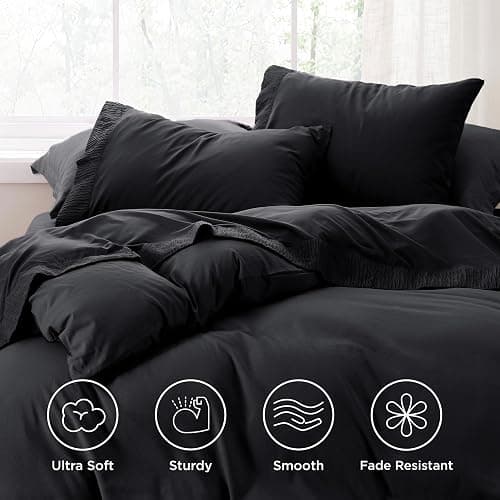 Bedsure Queen Sheet Set - 4 Pieces Soft Queen Size Sheets - Breathable & Cooling - Hotel Luxury - Easy Care Polyester Microfiber Bedding for Women, Men, Black thumbnail 3