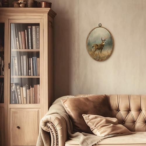 fZSZSD Rustic Farmhouse Deer Oval Wall Art Decor, Vintage Country Deer Oval Framed Canvas Art Prints, Moody Cottagecore Wild Animal Wall Hanging Decor for Home Bedroom Living Room, 8.5x11.5 Inch thumbnail 6