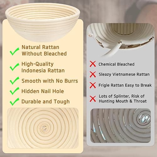 Banneton Bread Proofing Basket 7 Inch Sourdough Baking Rising Banaton Proofer Box Warmer Baskets Oval Round Bowl Cover Bowls Making Small Bulk Set Kit Supplies Tools Rattan Crock for Home Bakers Gifts thumbnail 3