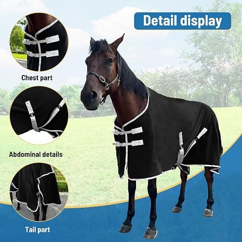Horse Cooler & Fleece Blankets for Horses, Polar Fleece Cooling Blankets, Sheets, Horse Exercise Sheet, Rugs Standard Neck (Black, US 81 in(EU 155 cm)) thumbnail 2