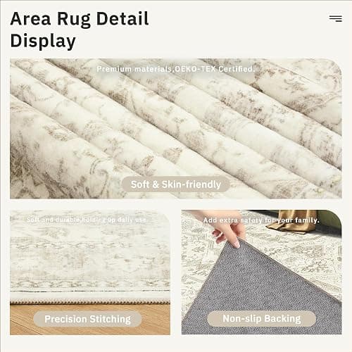 Soalmost 8x10 Area Rugs, Washable Rugs, Large Stain Resistant Beige Area Rug for Living Room Bedroom Dining Room, Vintage Farmhouse Rug thumbnail 6