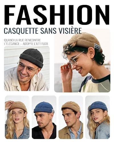 CLAPE Casquette Docker Coton Bonnet Docker Unique Street Décontracté Brimless Chapeau Beanie Baseball Cap Fisherman Beanie Watch Hat thumbnail 7