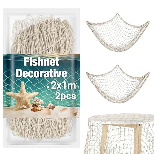 Sukh 2PCS Fish Net Decorative - Fish Net Decorations Decorative Netting Nautical Fishnet Table Runner Nets Netting Fishnet Ocean Party Rope Decoration - Image 1