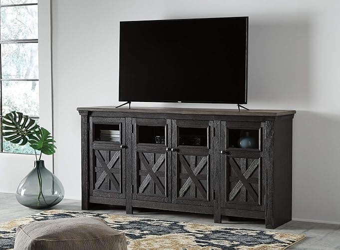 Signature Design by Ashley Tyler Creek Farmhouse TV Stand Fits TVs up to 72", 4 Glass Doors, 3 Adjustable Storage Shelves, Dark Gray thumbnail 5