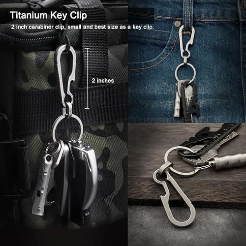 PJYTAC Titanium Carabiner Keychain Clip Small Carabiner Clips Heavy Duty Key Holder Anti-Lost Quick Release Key Chain for Keys Bottle Opener Keychain thumbnail 2