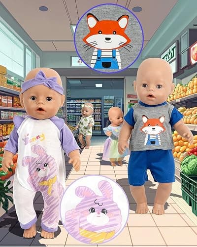ARTST Baby Doll Clothes, 8 Set 14-16 inch Baby Doll Accessories Outfit with Headbands for 43cm New Born, 15 inch Bitty,18 inch Girls Boys(NO Doll) thumbnail 7